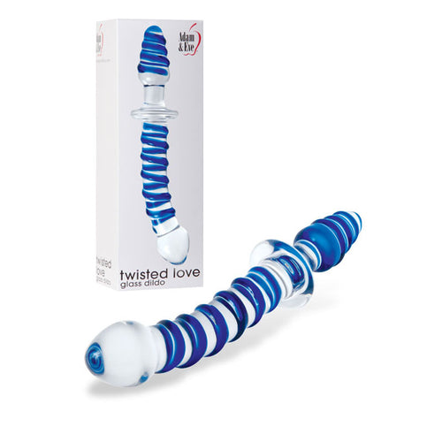 Adam & Eve Twisted Love Glass Dildo - Clear/Blue 24 cm (9.5'') Double Ended Glass Dong - Hush Store Sydney 