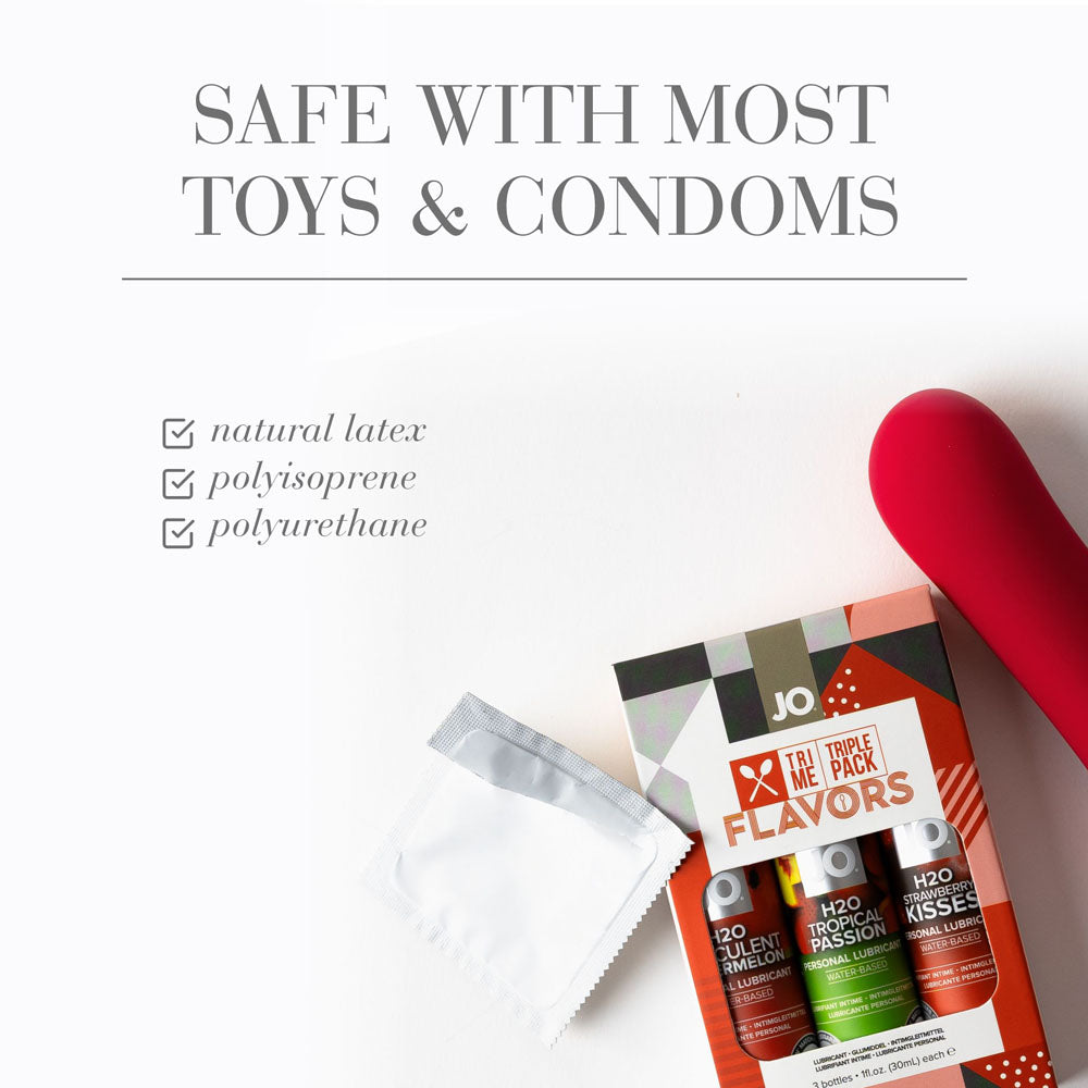 JO Tri-Me Triple Pack Flavours Gift Set - Strawberry, Watermelon and Tropic Passion Flavoured Lubes - 3 Pack - Hush Store Sydney 