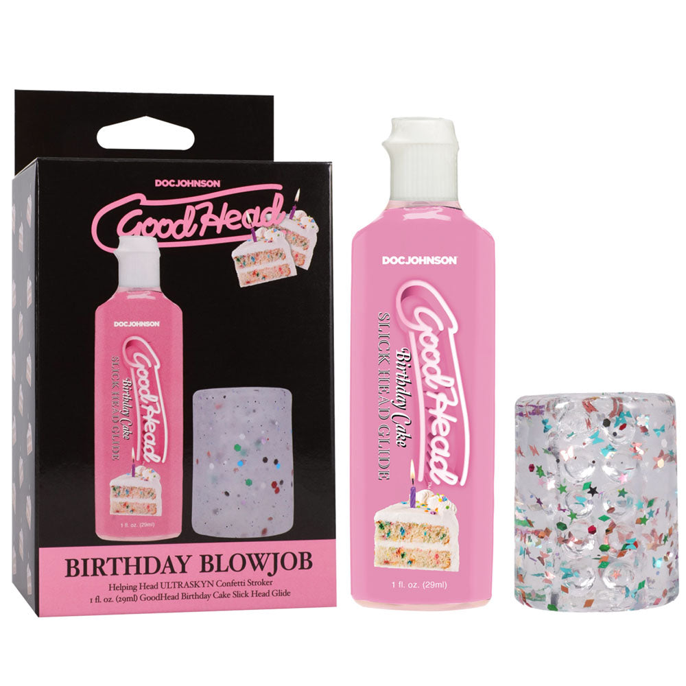 GoodHead Birthday Blowjob Kit - Birthday Cake GoodHead Glide with Helping Head Stroker