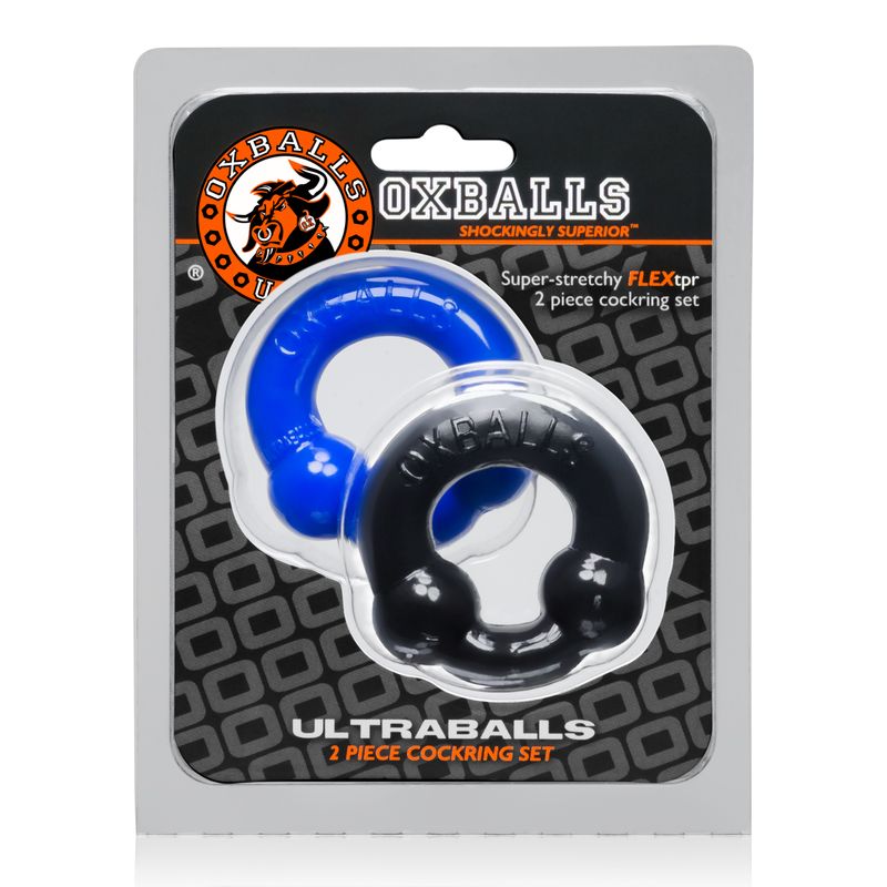 Ultraballs 2 Pk Cockring Black And Pool Blue