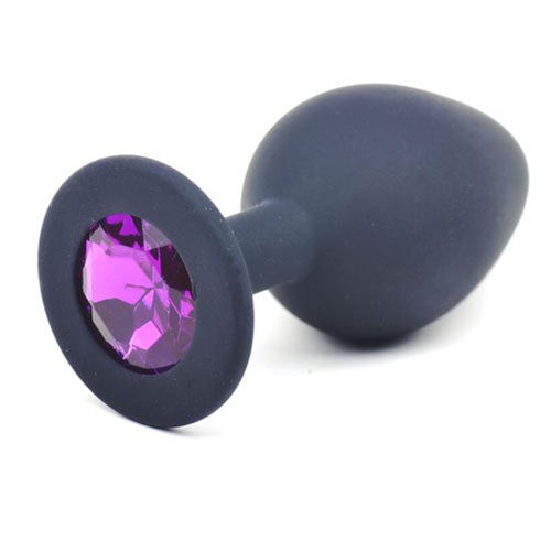 Black Silicone Anal Plug Medium w Purple Diamond - Hush Store Sydney 