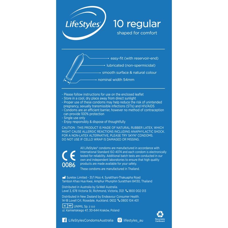 Lifestyles Regular Condoms 10 - Hush Store Sydney 