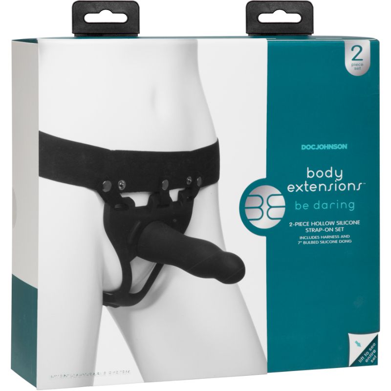 Be Daring 7in Bulbed Dong 2 Pc Hollow Silicone Strap-On Set - Hush Store Sydney 