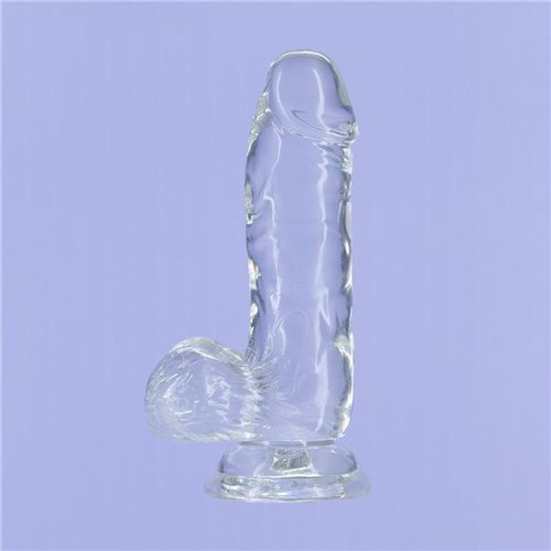 Crystal Dildo w Balls 6in Clear