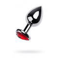 Silver Metal Anal Plug w Red Ruby Heart Crystal Medium - Hush Store Sydney 