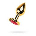 Gold Metal Anal Plug w Red Ruby Heart Crystal Small - Hush Store Sydney 