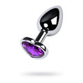 Silver Metal Anal Plug w Purple Heart Amethyst Crystal Small - Hush Store Sydney 