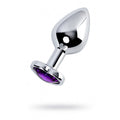 Silver Metal Anal Plug w Amethyst Heart Crystal Medium - Hush Store Sydney 