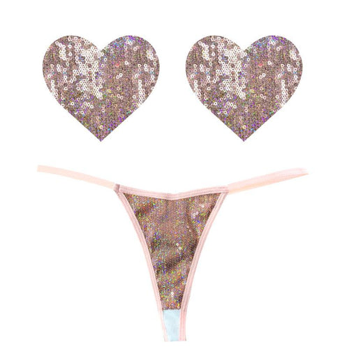 Bubbly Feels Nude Sequin Pantie and Heart Pastie Set - Hush Store Sydney 