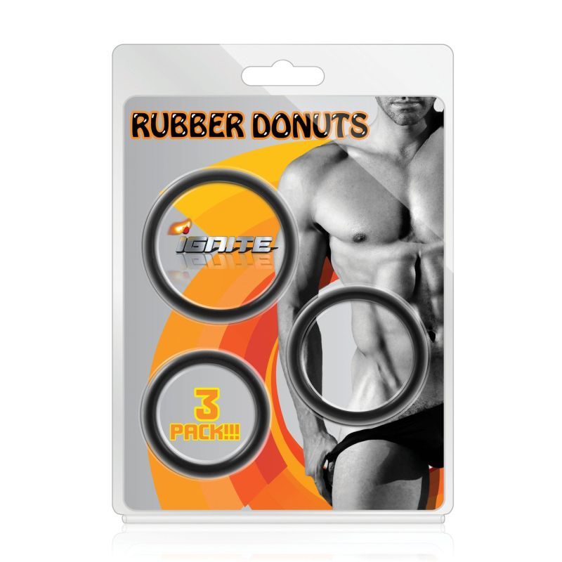 Rubber Donuts Cock Rings 3 Pc Black - Hush Store Sydney 
