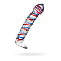Sexus Glass Dildo Stripes w Base Blue/Red 16cm - Hush Store Sydney 