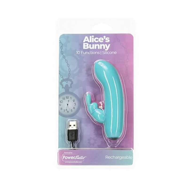 Alices Bunny Rechargeable Bullet w Rabbit Sleeve Teal - Hush Store Sydney 