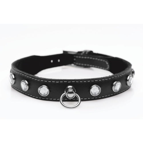 Bling Vixen Leather Choker w Clear Rhinestones - Hush Store Sydney 