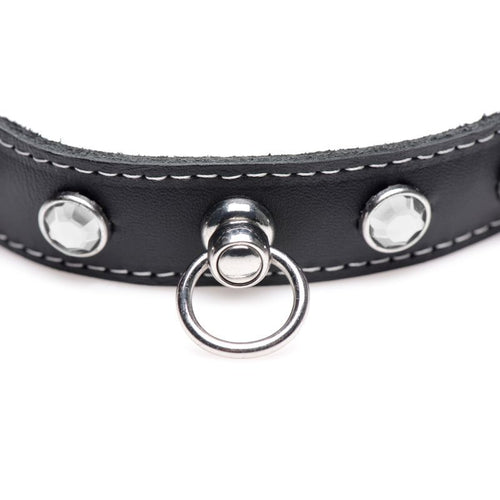 Bling Vixen Leather Choker w Clear Rhinestones - Hush Store Sydney 