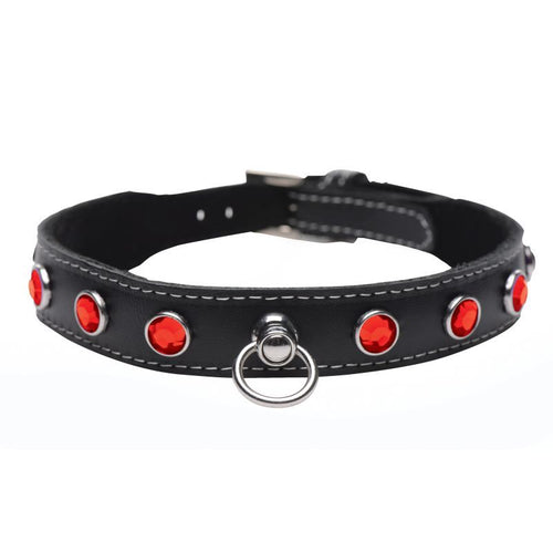 Bling Vixen Leather Choker w Red Rhinestones - Hush Store Sydney 