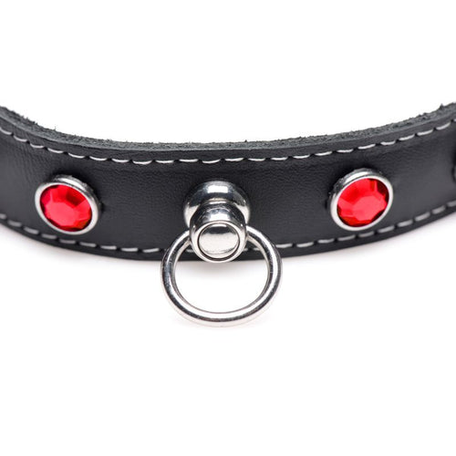 Bling Vixen Leather Choker w Red Rhinestones - Hush Store Sydney 