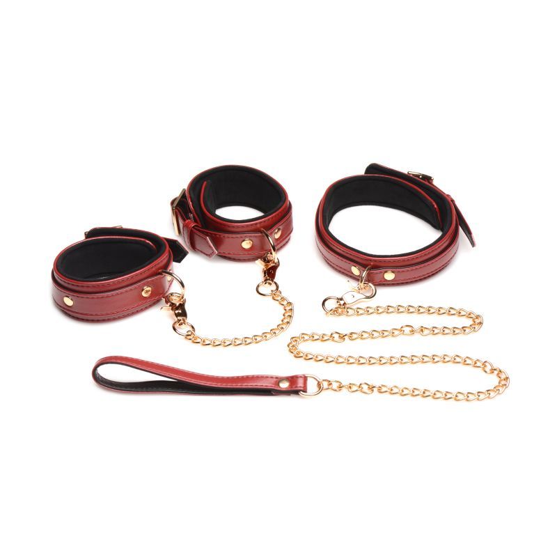 6 Pc PU Leather Bondage Set Burgundy