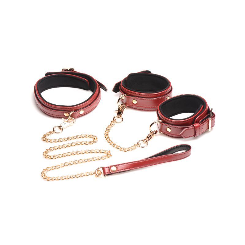 6 Pc PU Leather Bondage Set Burgundy