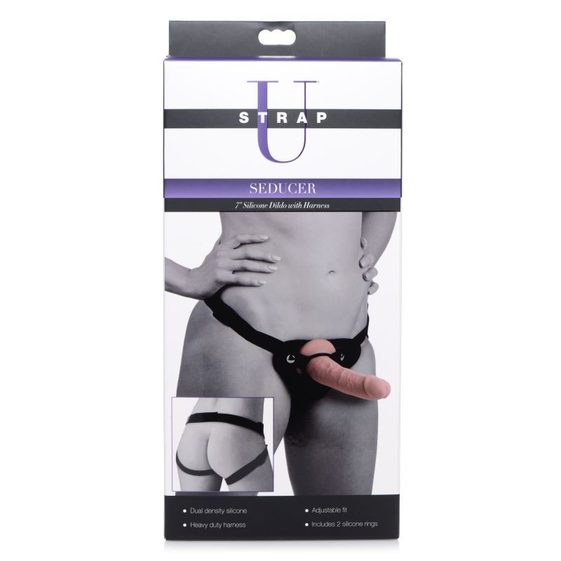 Seducer 7" Silicone Dildo w Harness Flesh - Hush Store Sydney 