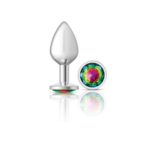 Cheeky Charms Silver Round Butt Plug w Rainbow Jewel Medium - Hush Store Sydney 