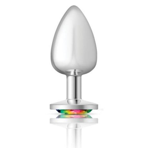 Cheeky Charms Silver Round Butt Plug w Rainbow Jewel Large - Hush Store Sydney 