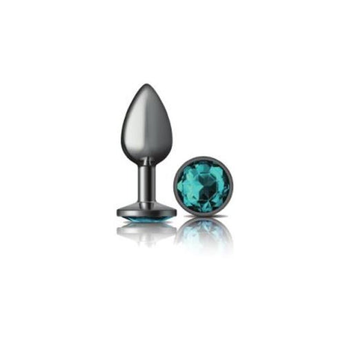 Cheeky Charms Gunmetal Round Butt Plug w Teal Jewel Small - Hush Store Sydney 