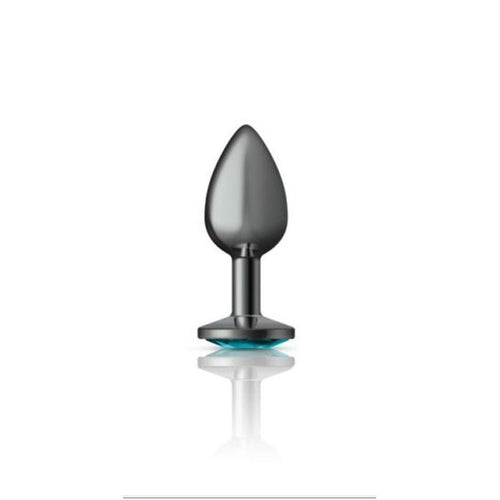 Cheeky Charms Gunmetal Round Butt Plug w Teal Jewel Small - Hush Store Sydney 