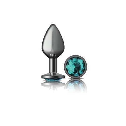 Cheeky Charms Gunmetal Round Butt Plug w Teal Jewel Medium - Hush Store Sydney 