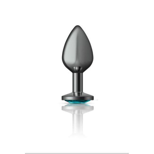 Cheeky Charms Gunmetal Round Butt Plug w Teal Jewel Medium - Hush Store Sydney 