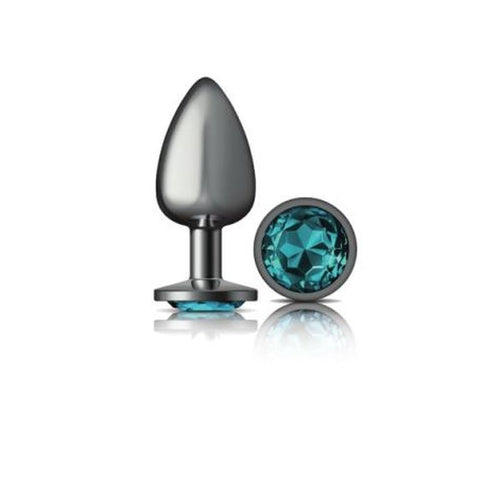 Cheeky Charms Gunmetal Round Butt Plug w Teal Jewel Large - Hush Store Sydney 
