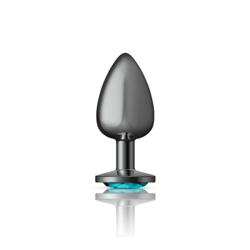 Cheeky Charms Gunmetal Round Butt Plug w Teal Jewel Large - Hush Store Sydney 