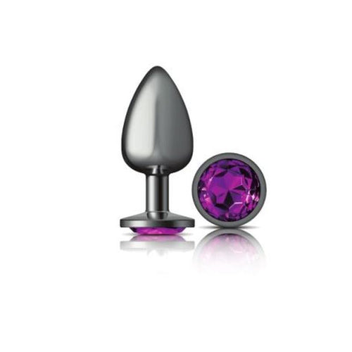 Cheeky Charms Gunmetal Round Butt Plug w Purple Jewel Large - Hush Store Sydney 
