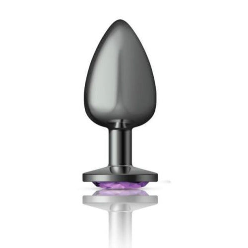 Cheeky Charms Gunmetal Round Butt Plug w Purple Jewel Large - Hush Store Sydney 