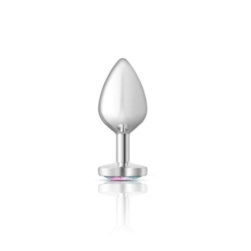 Cheeky Charms Silver Metal  Butt Plug w Heart Clear Jewel Medium - Hush Store Sydney 