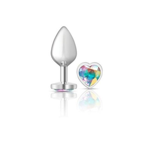 Cheeky Charms Silver Metal  Butt Plug w Heart Clear Jewel Medium - Hush Store Sydney 