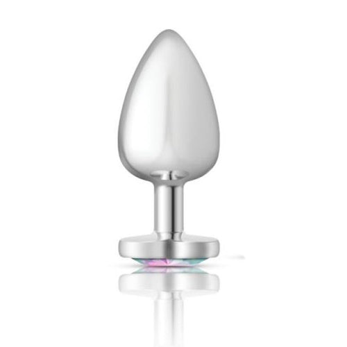Cheeky Charms Silver Metal  Butt Plug w Heart Clear Jewel Large - Hush Store Sydney 