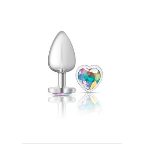 Cheeky Charms Silver Metal  Butt Plug w Heart Clear Jewel Large - Hush Store Sydney 