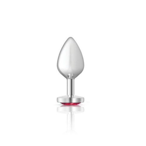Cheeky Charms Silver Metal  Butt Plug w Heart Pink Jewel Medium - Hush Store Sydney 