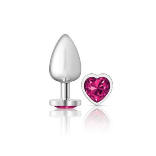 Cheeky Charms Silver Metal  Butt Plug w Heart Pink Jewel Large - Hush Store Sydney 