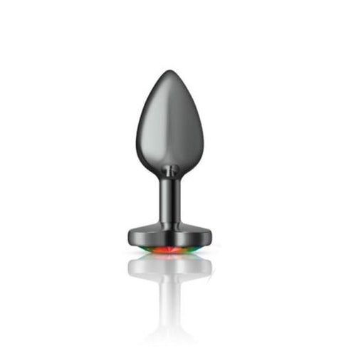 Cheeky Charms Gunmetal  Butt Plug w Heart Rainbow Jewel Small - Hush Store Sydney 