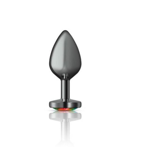 Cheeky Charms Gunmetal  Butt Plug w Heart Rainbow Jewel Medium - Hush Store Sydney 