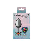 Cheeky Charms Gunmetal  Butt Plug w Heart Rainbow Jewel Medium
