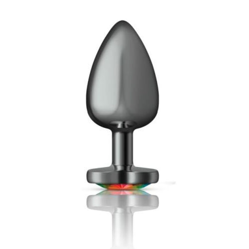 Cheeky Charms Gunmetal  Butt Plug w Heart Rainbow Jewel Large - Hush Store Sydney 