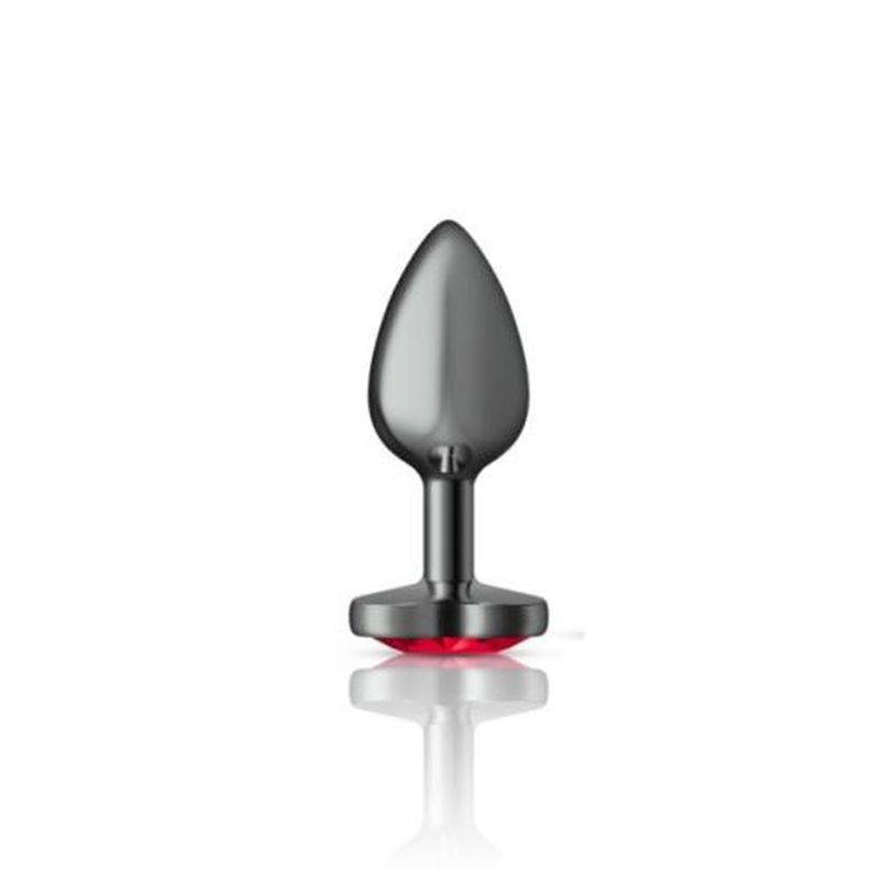 Cheeky Charms Gunmetal  Butt Plug w Heart Red Jewel Small - Hush Store Sydney 