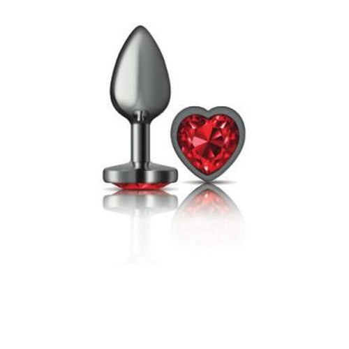 Cheeky Charms Gunmetal  Butt Plug w Heart Red Jewel Small - Hush Store Sydney 