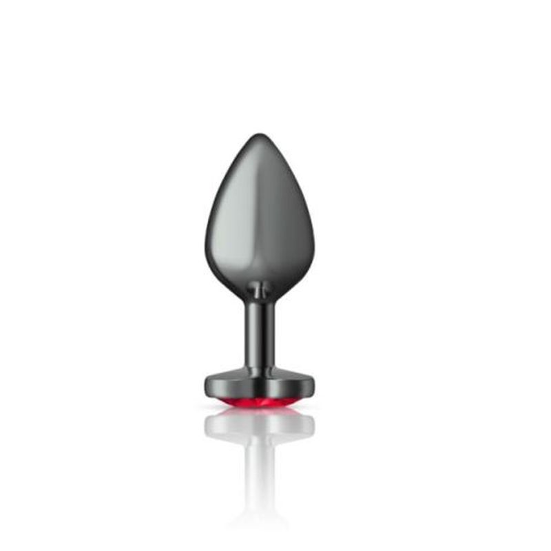 Cheeky Charms Gunmetal  Butt Plug w Heart Red Jewel Medium - Hush Store Sydney 