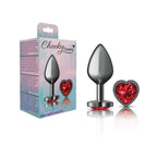 Cheeky Charms Gunmetal  Butt Plug w Heart Red Jewel Medium - Hush Store Sydney 