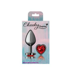 Cheeky Charms Gunmetal  Butt Plug w Heart Red Jewel Medium - Hush Store Sydney 