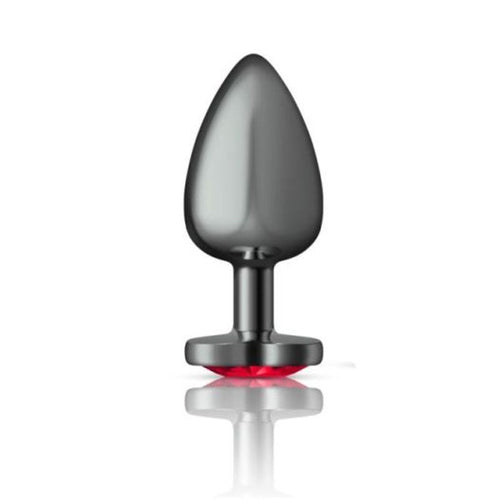 Cheeky Charms Gunmetal  Butt Plug w Heart Red Jewel Large - Hush Store Sydney 