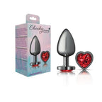 Cheeky Charms Gunmetal  Butt Plug w Heart Red Jewel Large - Hush Store Sydney 